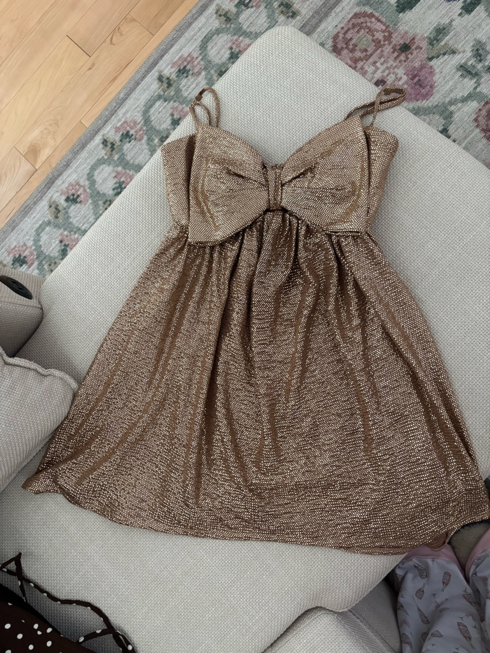 Show me your mumu Shimmer Bow-Accent Women’s Party Dress in Metallic Brown